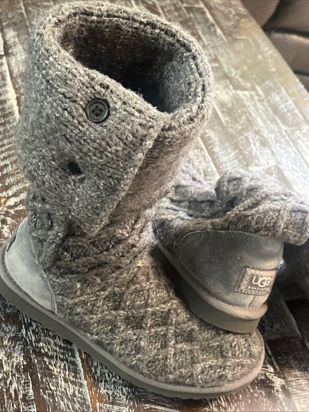 UGG Women's Gray Knit Buttoned knee high or fold over  Boots